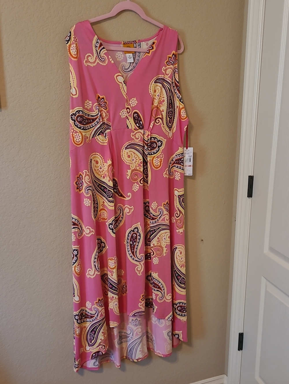 Ruby Rd. Pink Paisley High-Low Maxi Dress with Yellow Accents